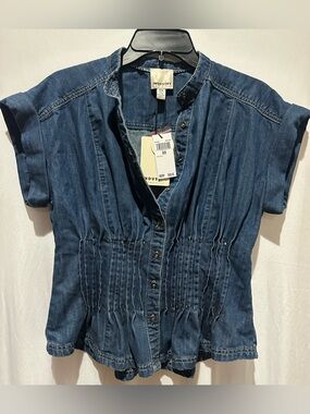 INDUSTRY Denim Button-Front Short Sleeve Top - Size M
